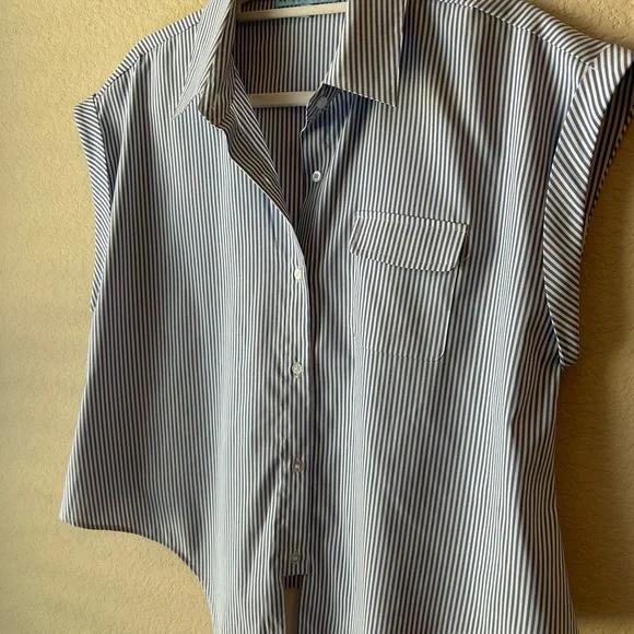 ANTONIO MELANI Blue and White Striped Button-Up Blouse - Picture 2 of 5